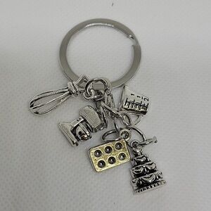 Baker Cook Food Charm Silver Tone Keyring Purse Charm